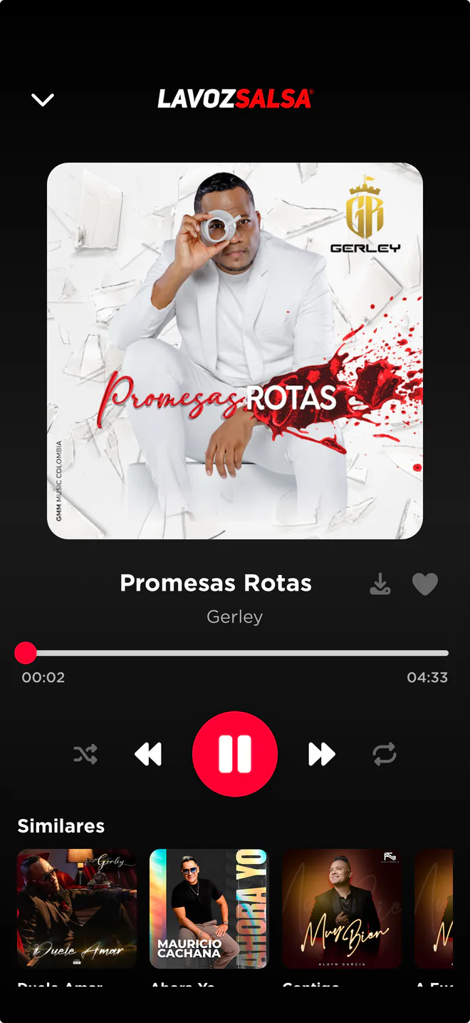 Reproductor de Promesas Rotas de Gerley en La Voz Salsa